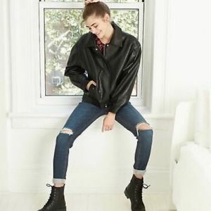 - Women's Faux Leather Bomber Jacket - Wild …